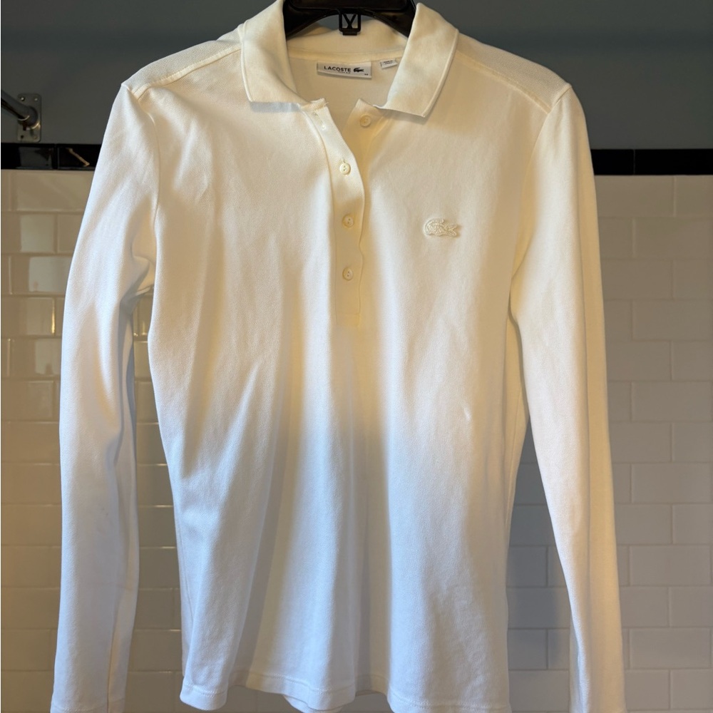 Lacoste White Long Sleeve Polo